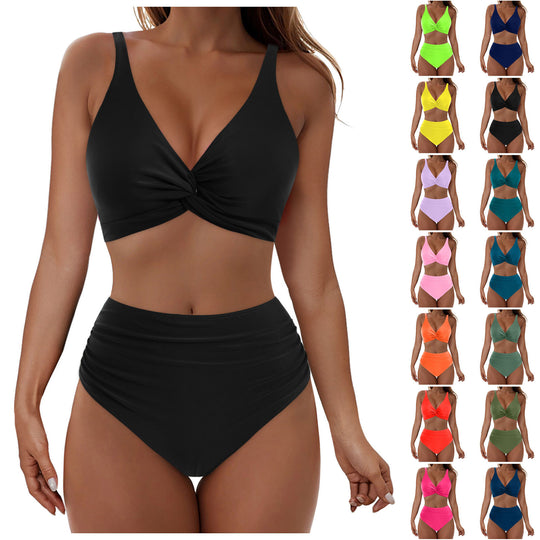 Damen Hochtailliertes Bikini-Set mit elegantem Wickeloberteil EB