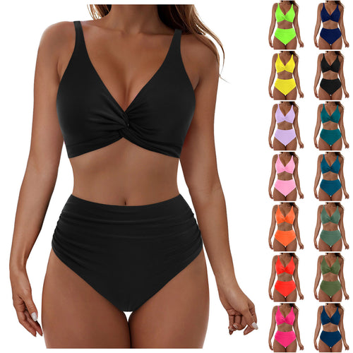 Damen Hochtailliertes Bikini-Set mit Wickel-Oberteil EB