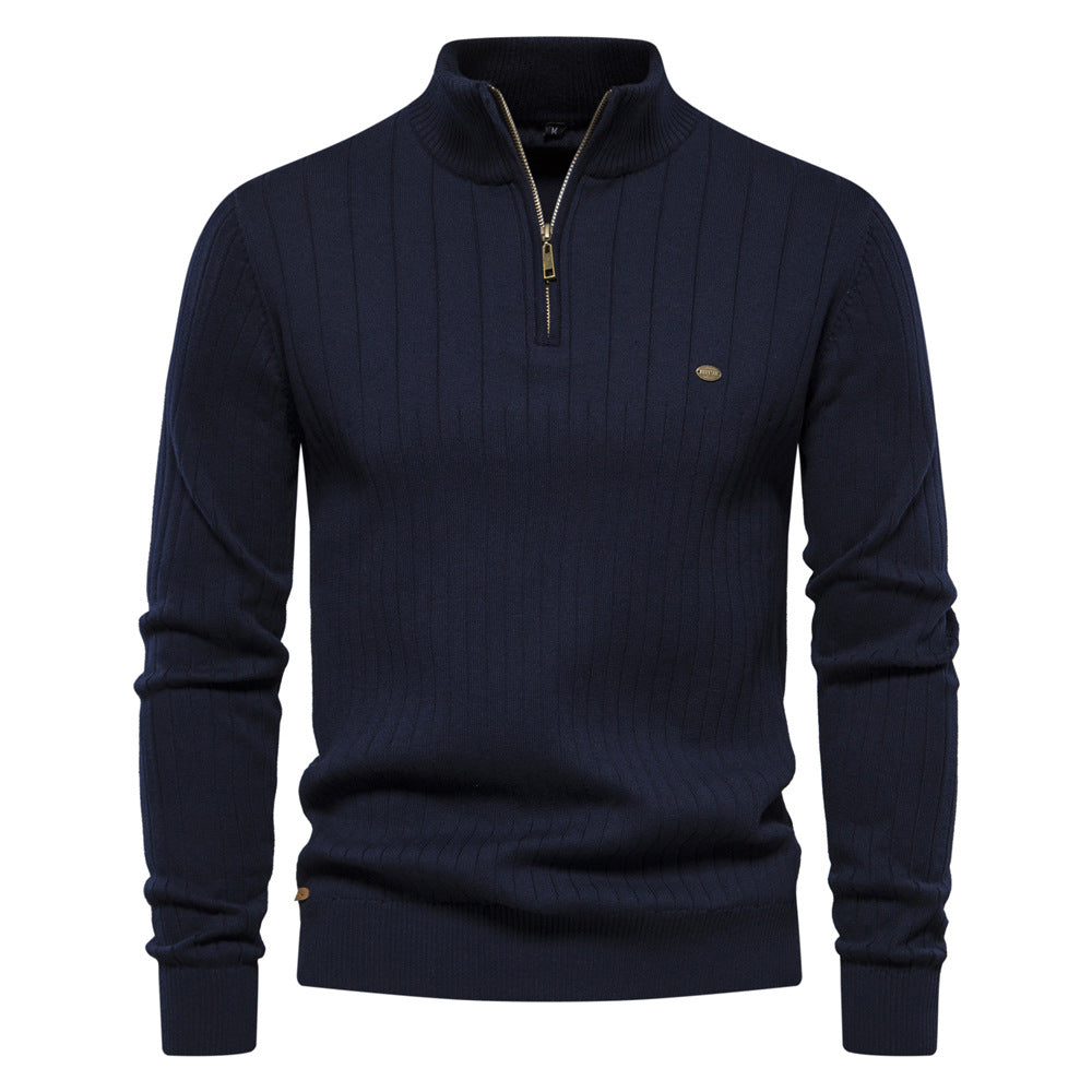 Herren Pullover mit eleganter Rippstruktur und halbem Reißverschluss EB