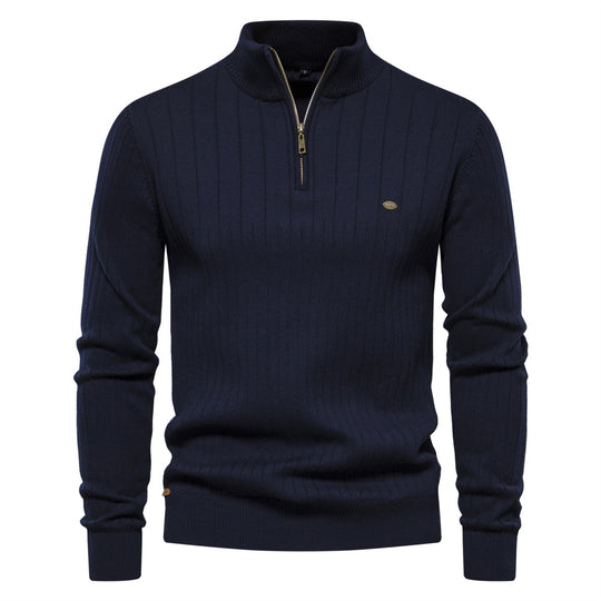 Herren Pullover mit eleganter Rippstruktur und halbem Reißverschluss EB