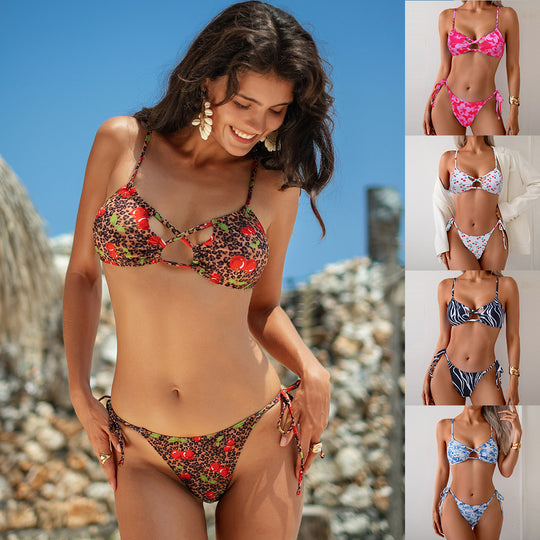 Damen Triangel-Bikini mit verspieltem Kirschdesign EB