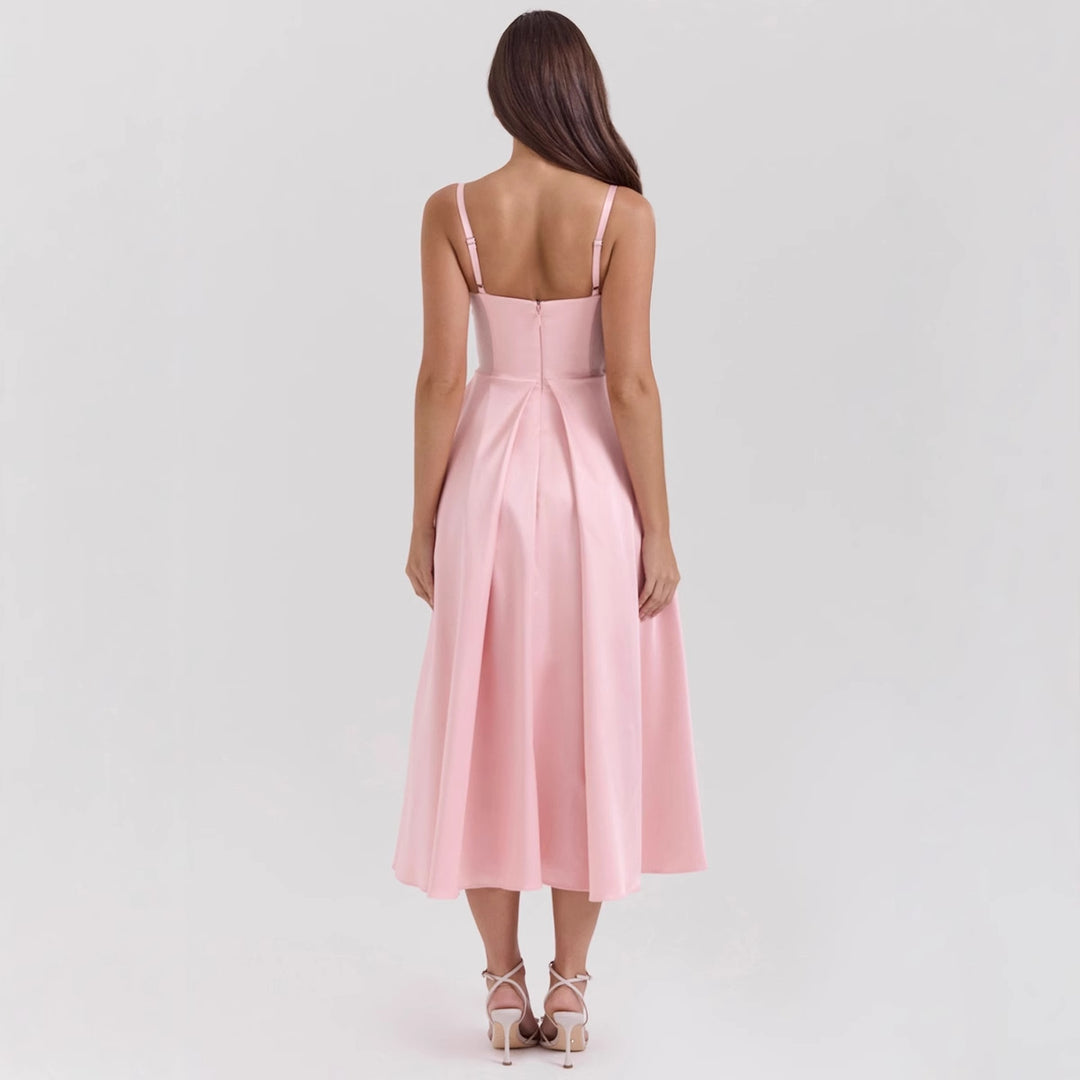 Damen Maxi-Kleid mit elegantem V-Ausschnitt und fließendem Rock EB