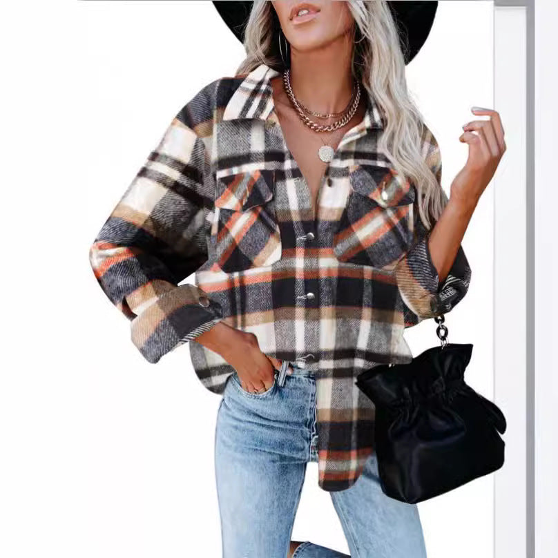 Damen Karierte Flanellbluse mit praktischen Brusttaschen und lässigem Schnitt EB