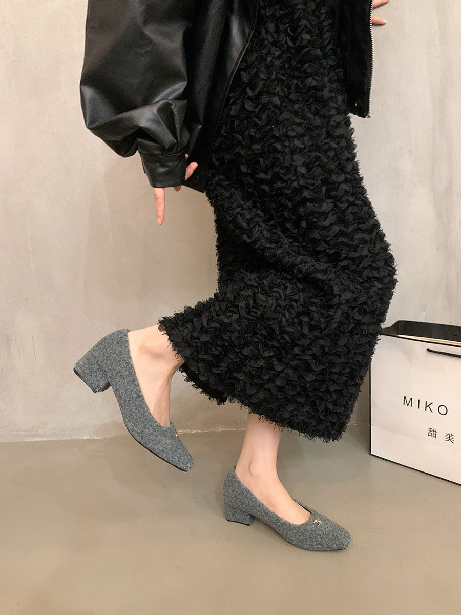 Damen elegante Blockabsatz-Ballerinas aus Wollfilz EB