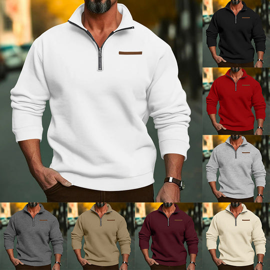 Herren lässiger Pullover mit halbem Reißverschluss und strukturiertem Design EB