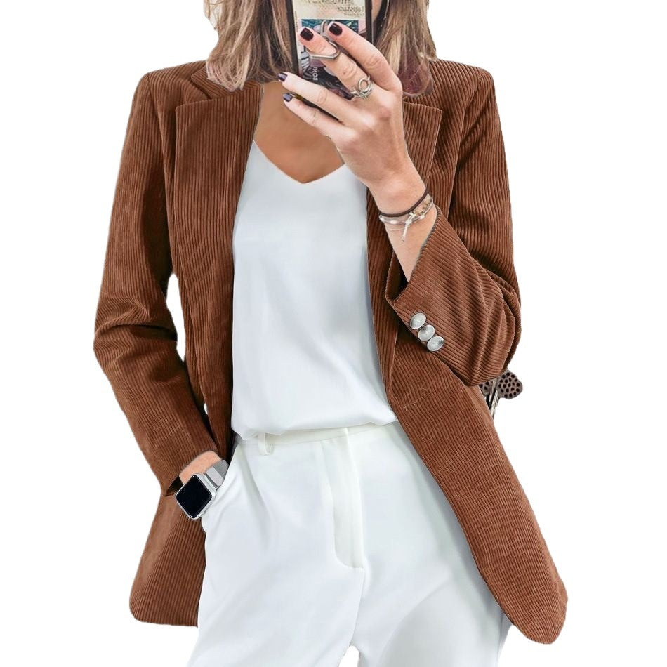 Damen Eleganter Blazer mit vertikalem Streifenmuster und schmaler Silhouette EB