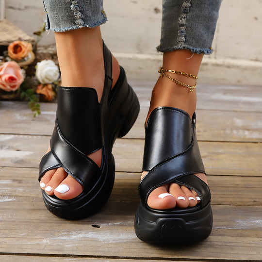 Damen Trendige Plateau-Sandalen mit elegantem Kreuzriemen EB