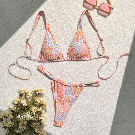 Damen Triangel-Bikini mit floralen Motiven und angepassten Trägern EB