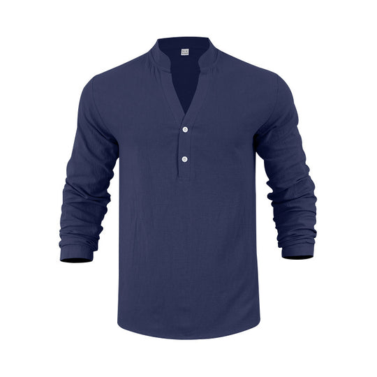 Herren Langarmshirt mit modischem Stehkragen und eleganten Knopfdetails EB