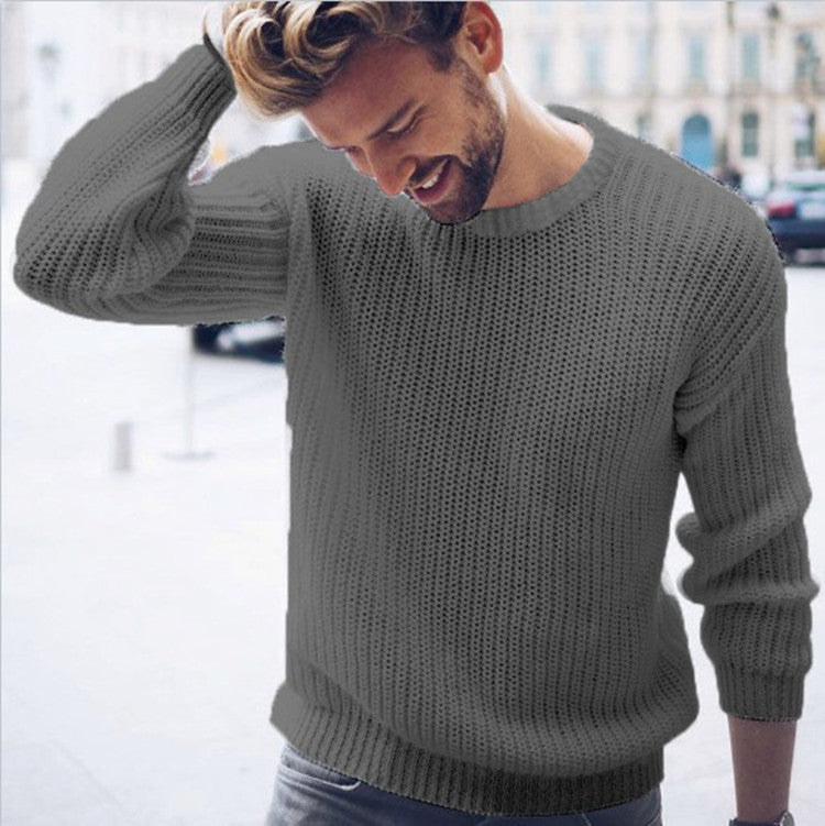 Herren trendiger Strickpullover mit luftiger Struktur und zeitgemäßem Rundhalsausschnitt EB