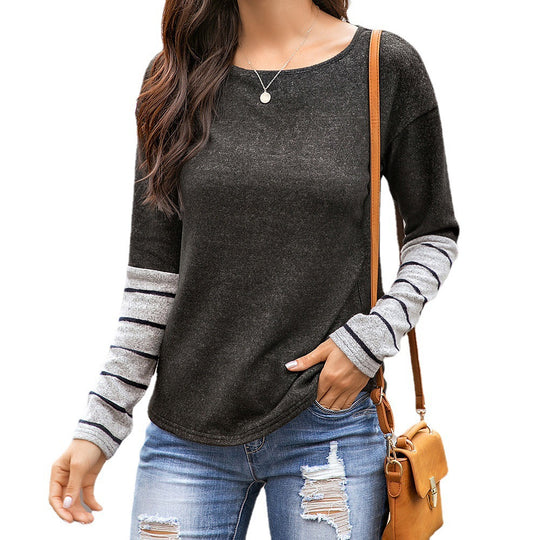 Damen Lässiges Langarmshirt mit gestreiften Ärmeln EB
