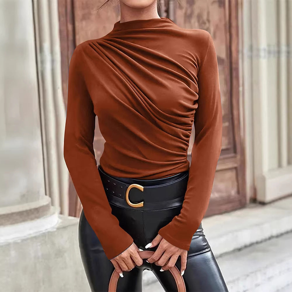 Damen figurbetontes Langarmoberteil mit eleganten Drapierungen EB