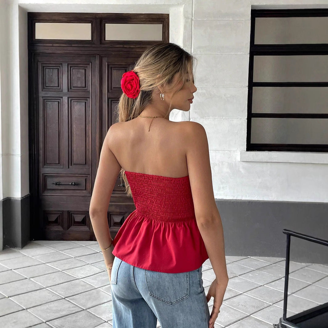 Damen Bandeau-Top mit gerafftem Detail und schmeichelndem Volant EB