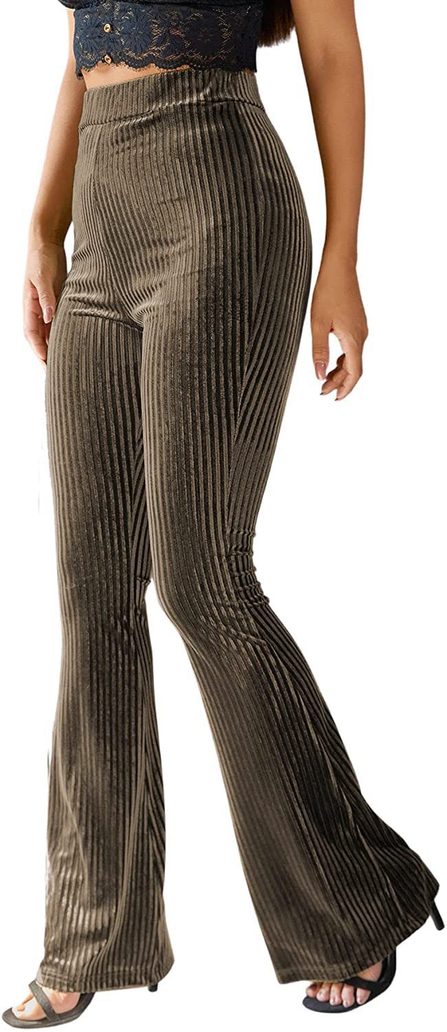 Damen nan hoch taillierte gerippte Samt-Schlaghose mit weitem Schlag und Stretchbund EB