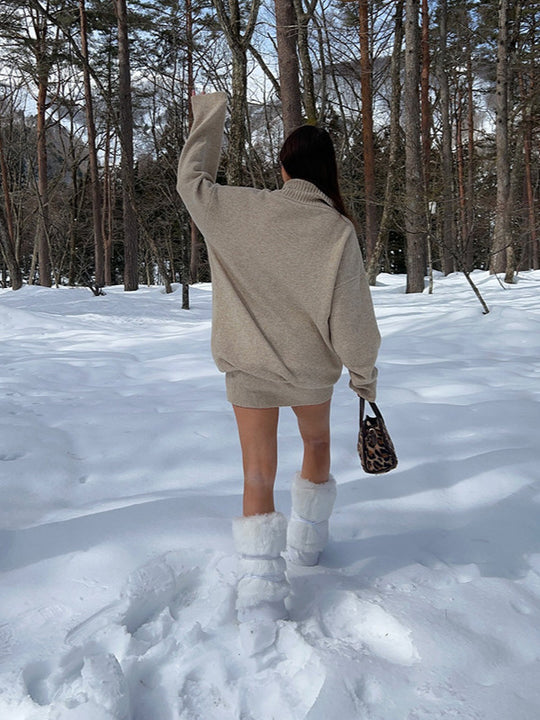 Damen Oversized Strickpullover mit hohem Kragen EB