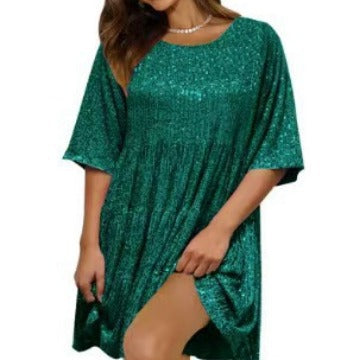 Damen funkelndes Mini-Kleid mit Pailletten und weitem Schnitt EB