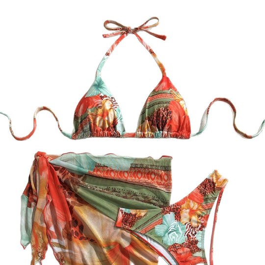Damen Florales Bikini-Set mit Kombination aus Oberteil und Wickeltuch EB