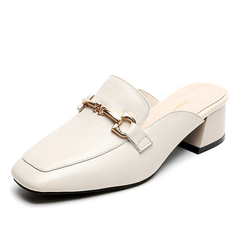 Damen elegante Mokassins mit modischem Blockabsatz und dekorativem Schnallenverschluss EB