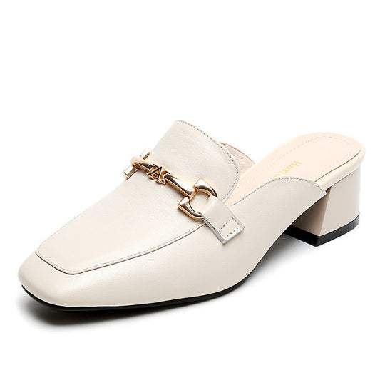 Damen elegante Mokassins mit modischem Blockabsatz und dekorativem Schnallenverschluss EB