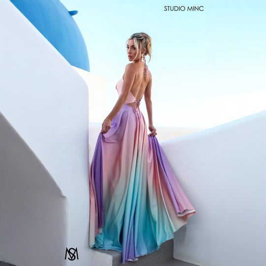 Damen Elegantes Maxikleid mit schickem Halterneck und geschmeidiger Satinoptik EB