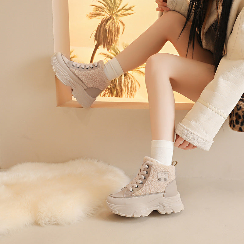 Damen warme High-Top Sneakers mit Teddyfutter EB