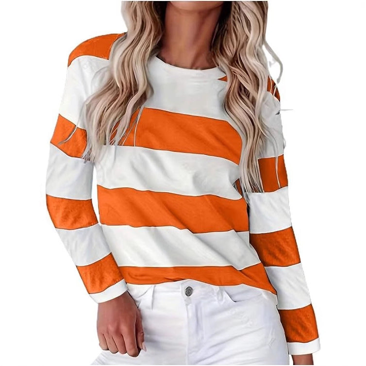 Damen lässiges gestreiftes Langarmshirt EB