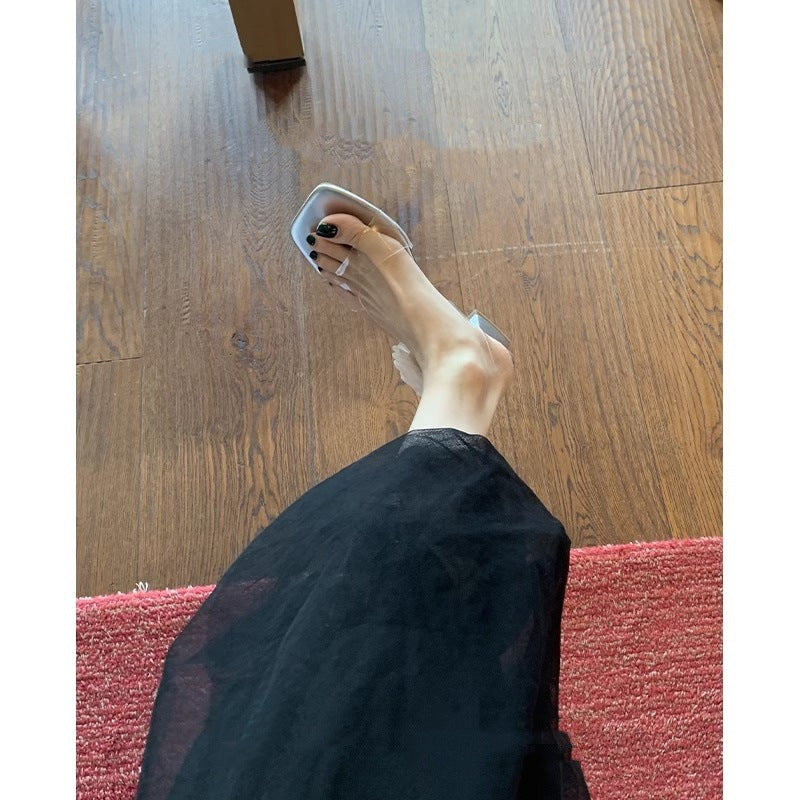 Damen elegante Mules mit dekorativen Blumenakzenten EB