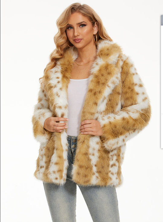 Damen Glamouröse Kunstfelljacke mit eleganten Streifen EB