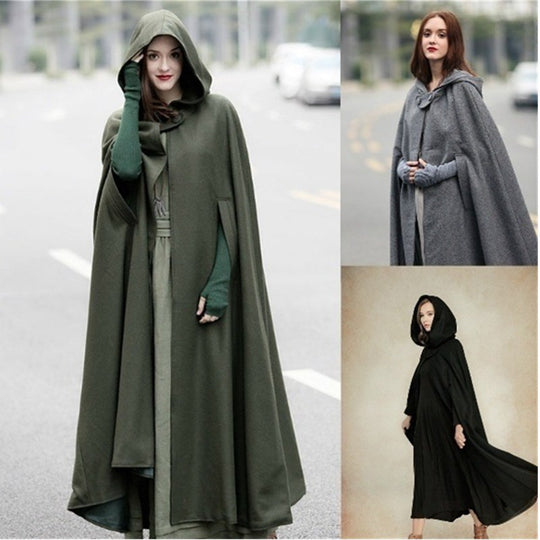 Damen Wickelponcho mit Kapuze und seitlichen Taschen EB