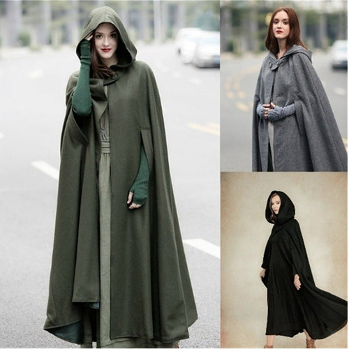 Damen Wickelponcho mit Kapuze und seitlichen Taschen EB