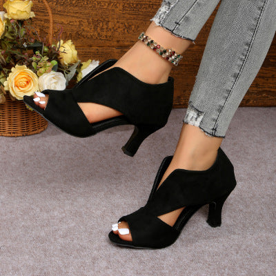 Damen elegante Blockabsatzsandalen mit gekreuzten Riemen EB