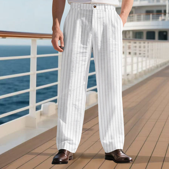 Herren Elegante Streifenhose mit lockerem Schnitt und praktischen Taschen EB