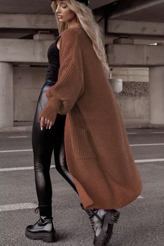 Damen Langer Strickcardigan mit tieferem Rückensaum und lässigem Schnitt EB