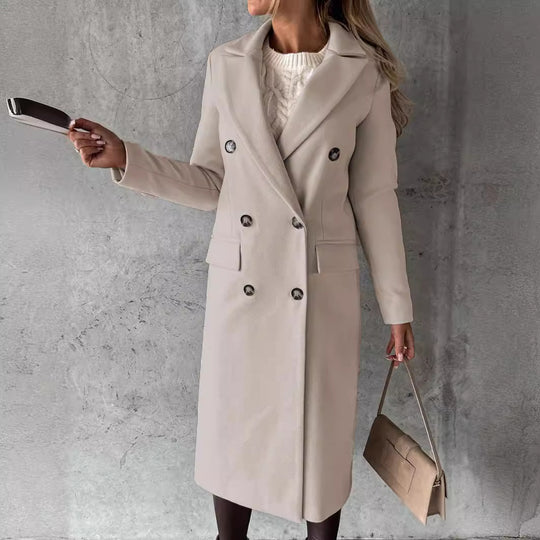 Damen nan doppelreihiger Mantel mit Reverskragen, Pattentaschen und knielangem Schnitt EB