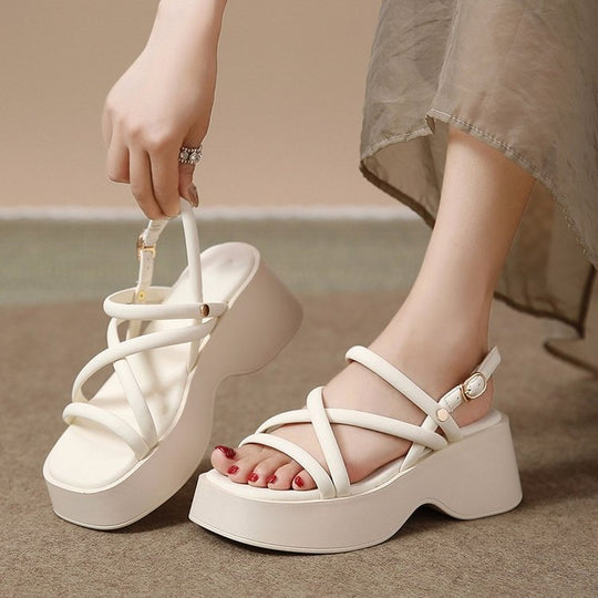 Damen geschlossene Plateau-Sandalen mit braunem Riemendesign EB