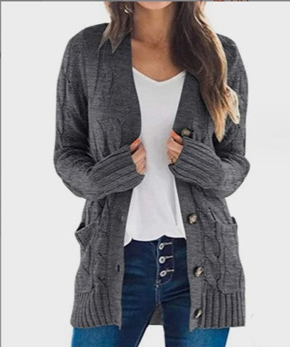 Damen Strickjacke mit strukturiertem Kabelmuster und praktischen Taschen EB
