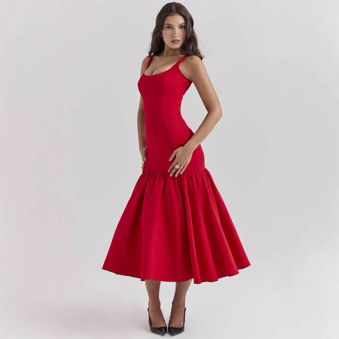 Damen Maxikleid mit schickem Taillen-Schnitt und voluminösem Rock EB