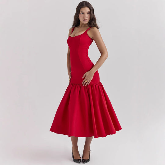 Damen Maxikleid mit schickem Taillen-Schnitt und voluminösem Rock EB