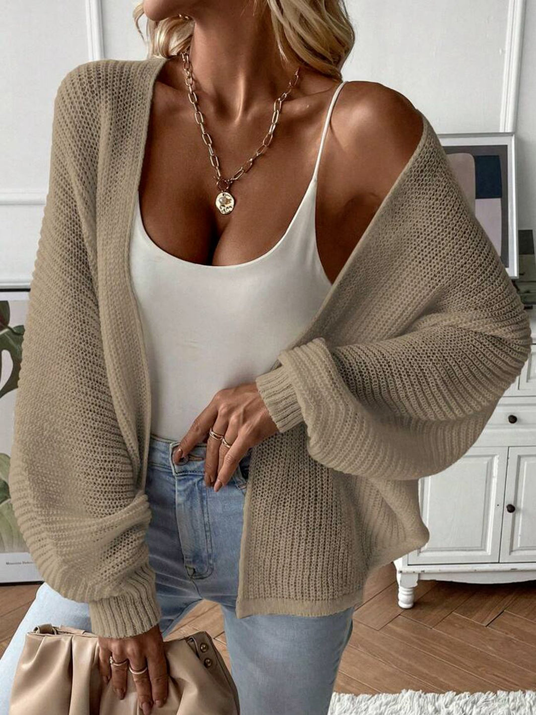 Damen Strickjacke mit modernem Waffelmuster und lässigem Schnitt EB