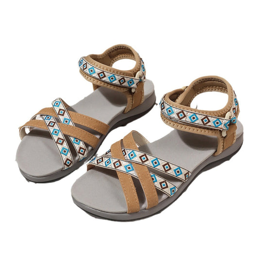 Damen Komfortable Riemensandalen mit modischem Ethno-Muster EB