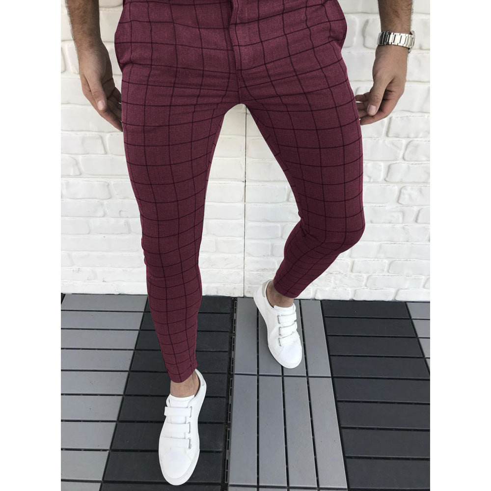 Herren Karierte Anzughose im Slim Fit Stil EB