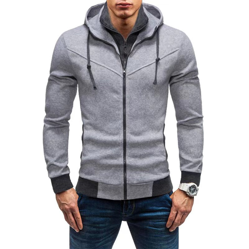 Herren nan Slim-Fit Kapuzenjacke mit verdecktem Reißverschluss-Doppelkragen und kontrastierten Bündchen EB