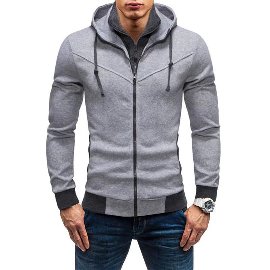 Herren nan Slim-Fit Kapuzenjacke mit verdecktem Reißverschluss-Doppelkragen und kontrastierten Bündchen EB