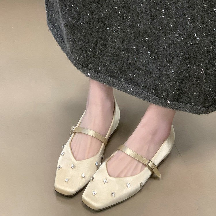 Damen Ballerinas mit dekorativen Strassdetails und komfortablem Riemchen EB