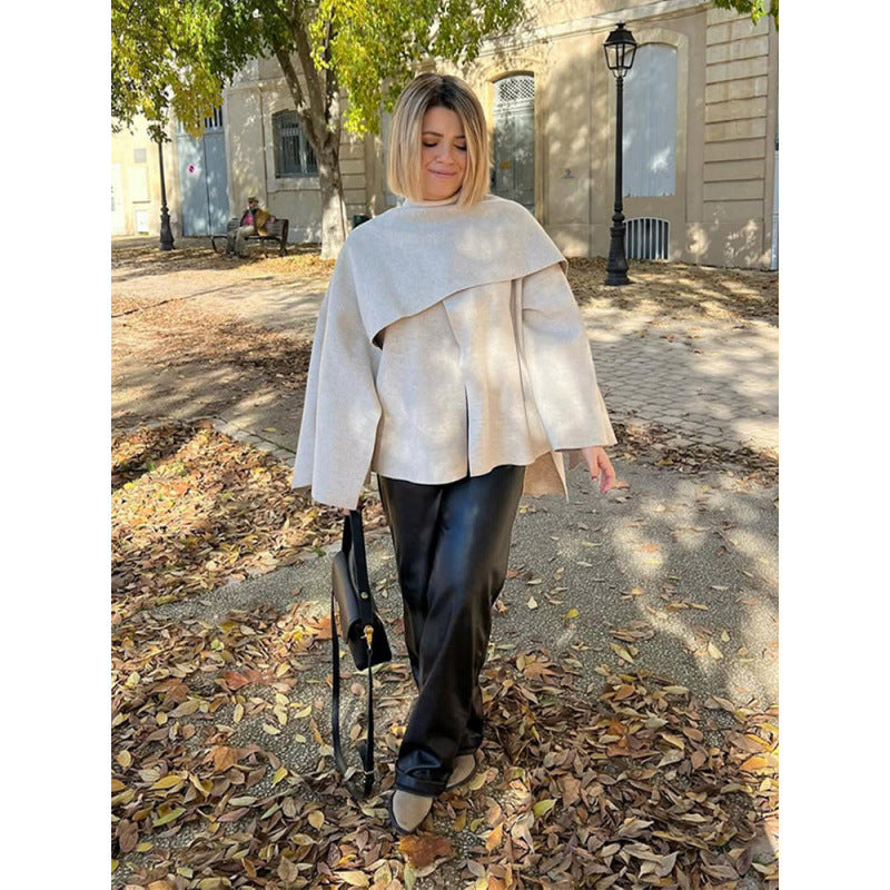 Damen modisches Oversized-Pullover mit Drapierung EB