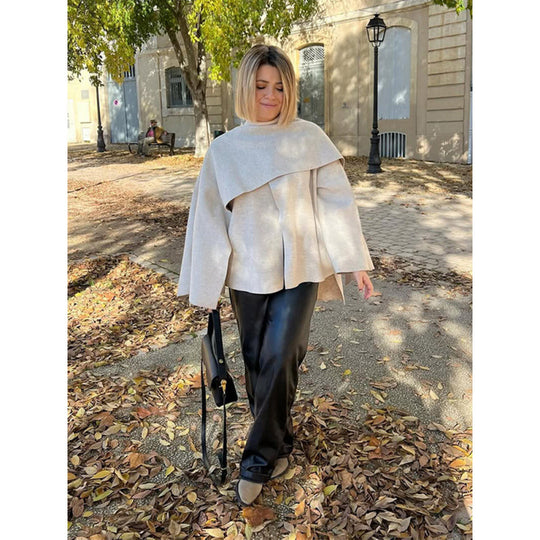 Damen modisches Oversized-Pullover mit Drapierung EB