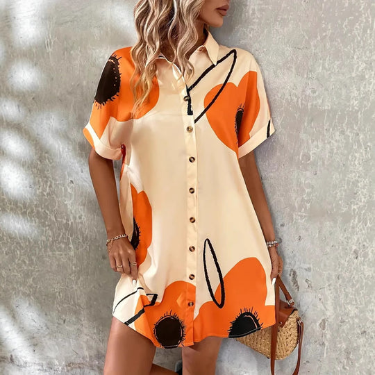 Damen Hemdblusenkleid mit floralem Druck und Knopfleiste EB