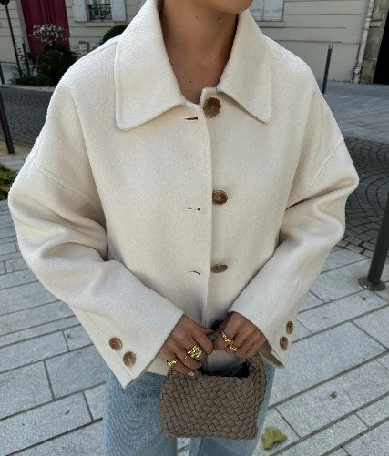 Damen oversized Wolljacke mit elegantem Kragen EB