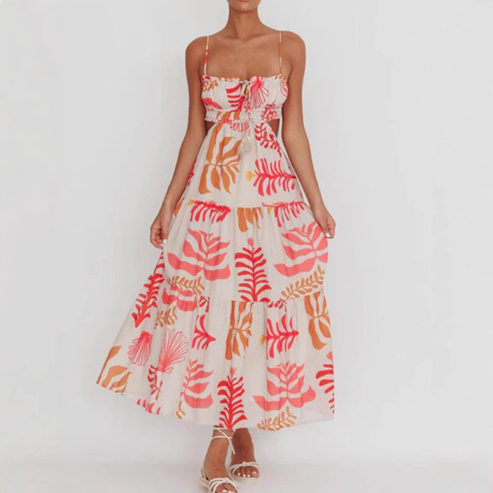 Damen Maxikleid mit Cut-Out-Design und verspielten Rüschen EB