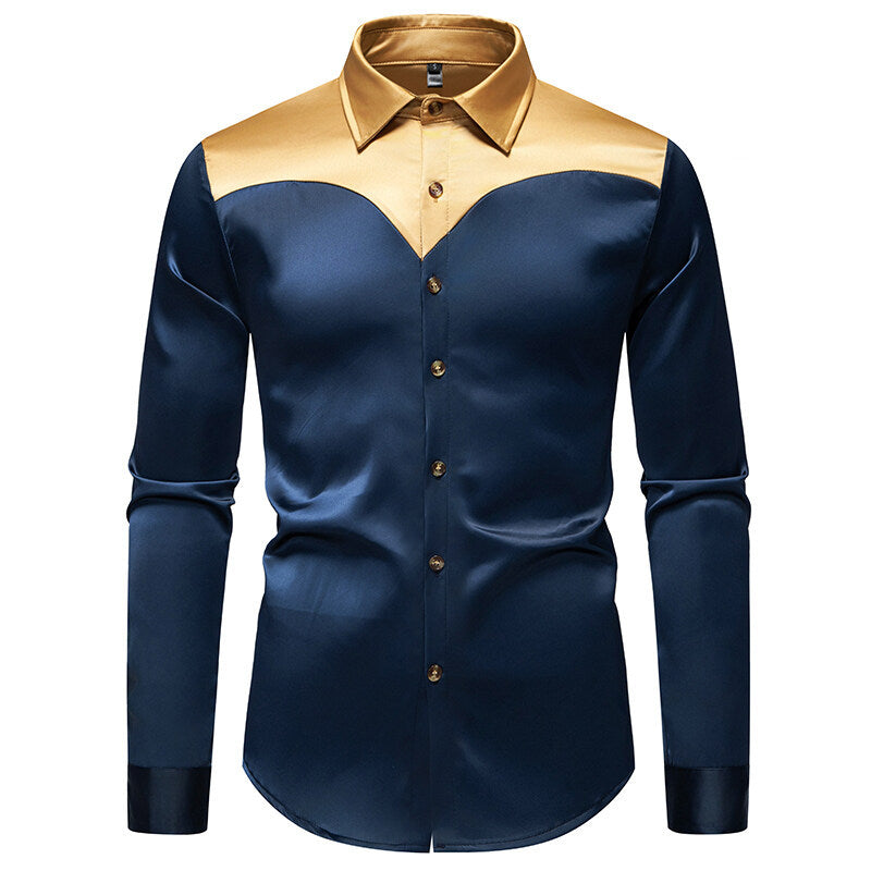 Herren Elegantes Langarmhemd mit glänzendem Kragen EB